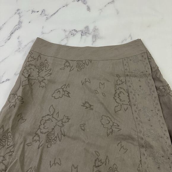 Ailleurs Womens Wrap Skirt Size 10 Taupe Gray Embroidered Floral A-Line - Picture 2 of 10